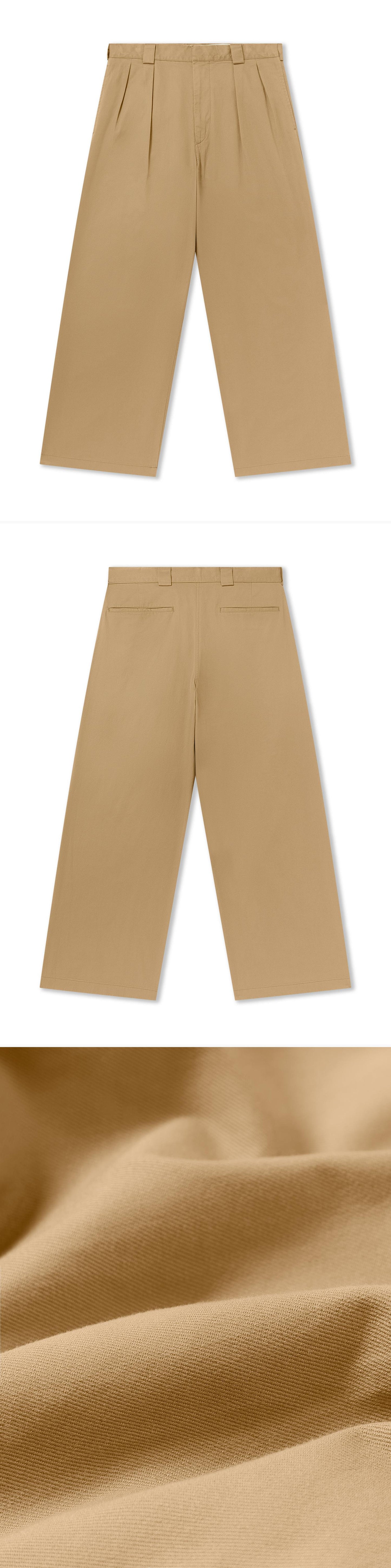 TAN_WIDELEG_TROUSER - Flat Lay - 3 x Shots - Front + Back + Detail C