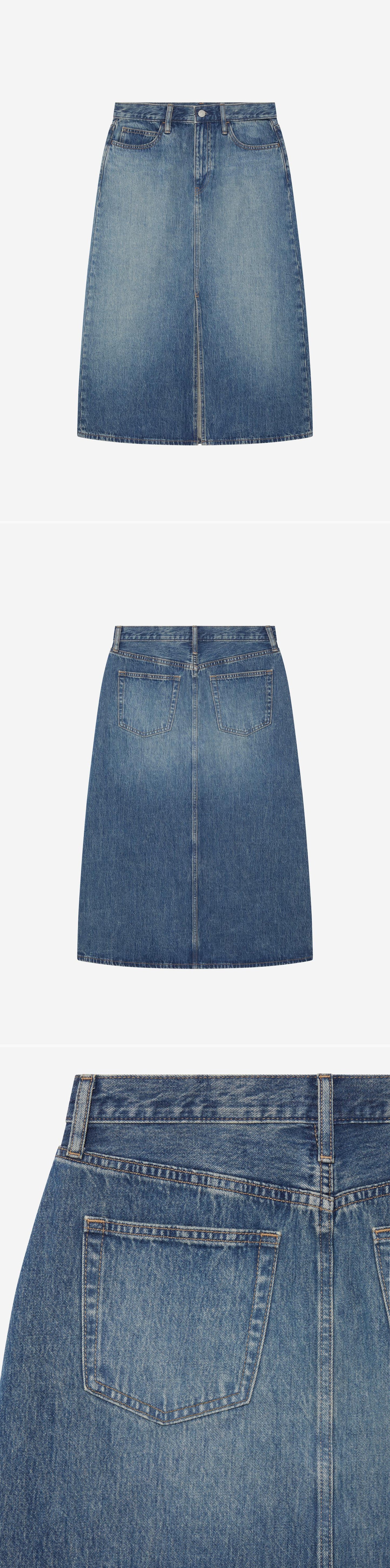 DENIM_SKIRT - Hanging - 3 x Shots - Front + Back + Detail C