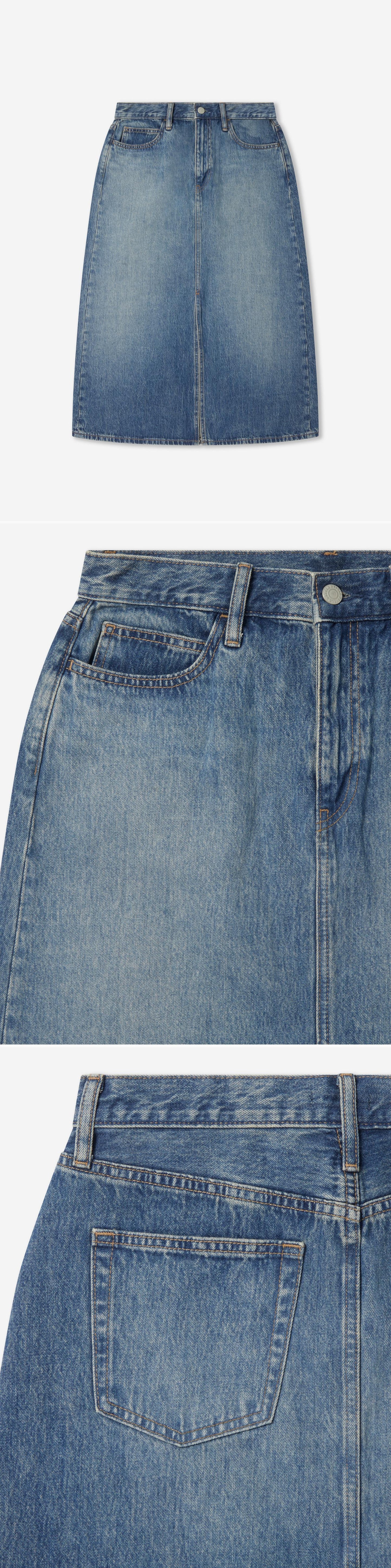 DENIM_SKIRT - Flat Lay - 3 x Shots - Front + Detail A + Detail B