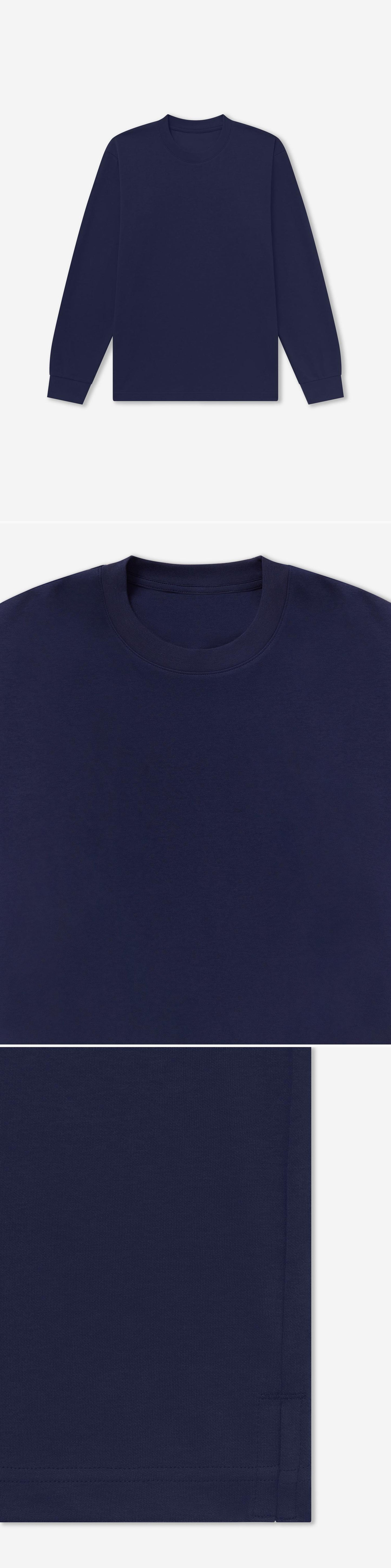LS_NAVY_TEE - Flat Lay - 3 x Shots - Front + Detail A + Detail B
