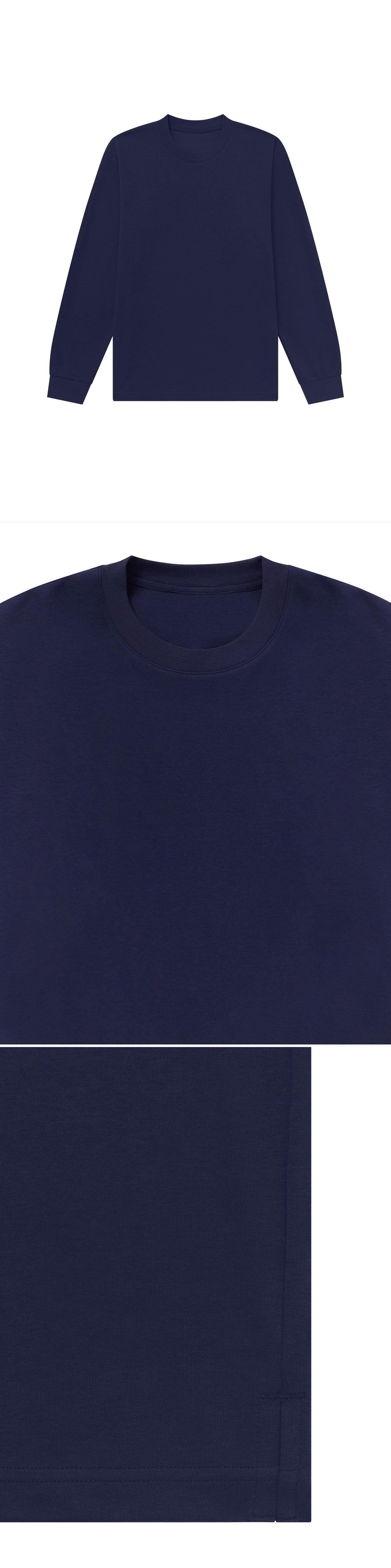 LS_NAVY_TEE - Flat Lay - 3 x Shots - Front + Detail A + Detail B
