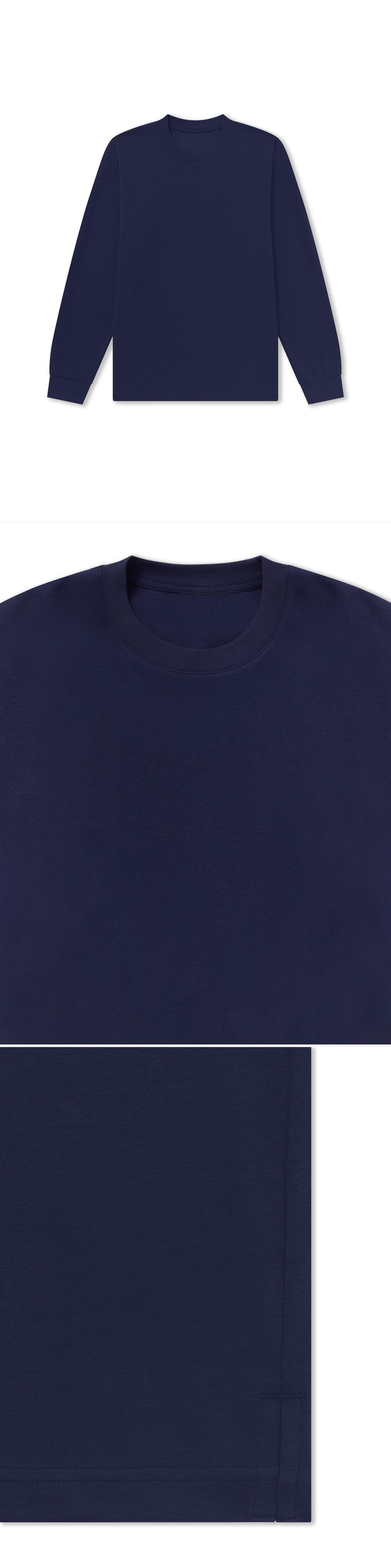 LS_NAVY_TEE - Flat Lay - 3 x Shots - Front + Detail A + Detail B