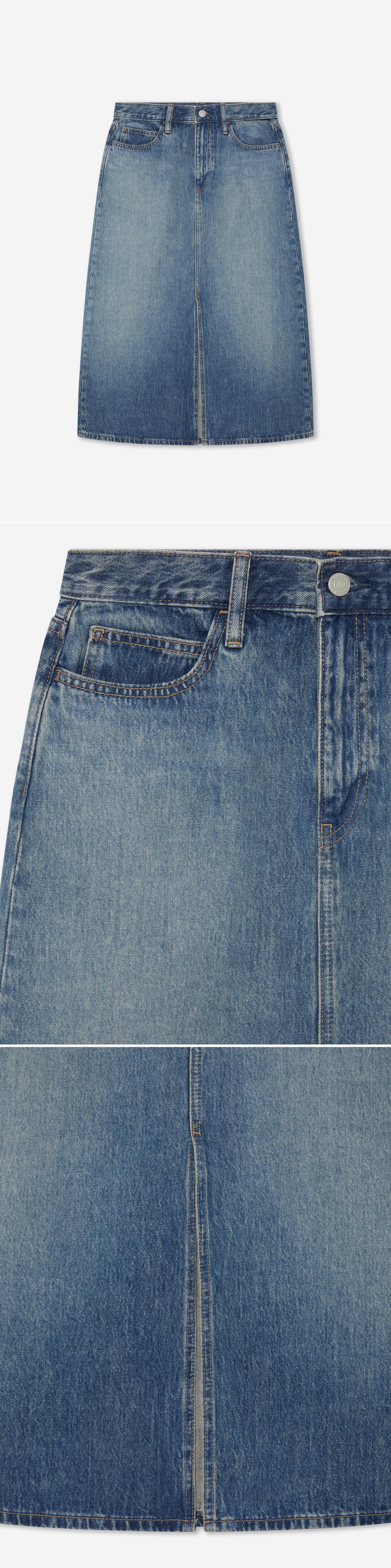 DENIM_SKIRT - Hanging - 3 x Shots - Front + Detail A + Detail B