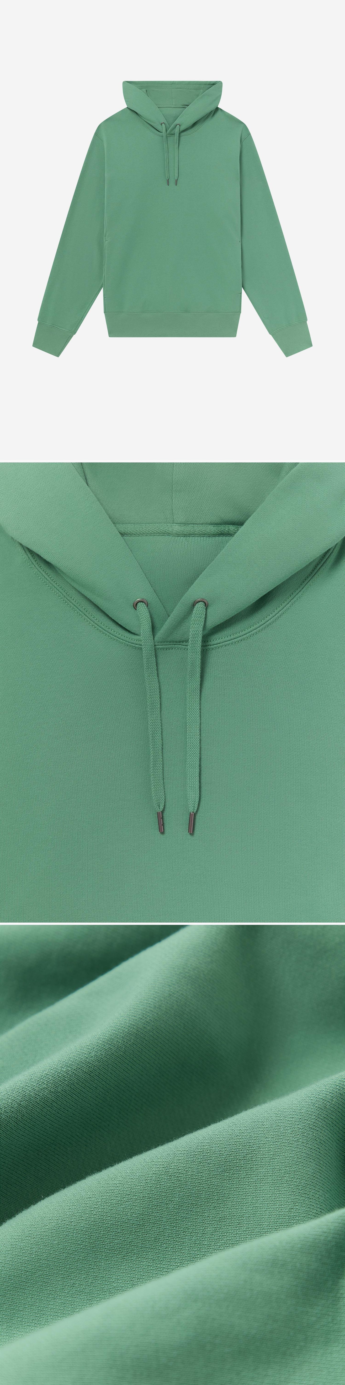GREEN_HOODIE - Flat Lay - 3 x Shots - Front + Detail A + Detail C