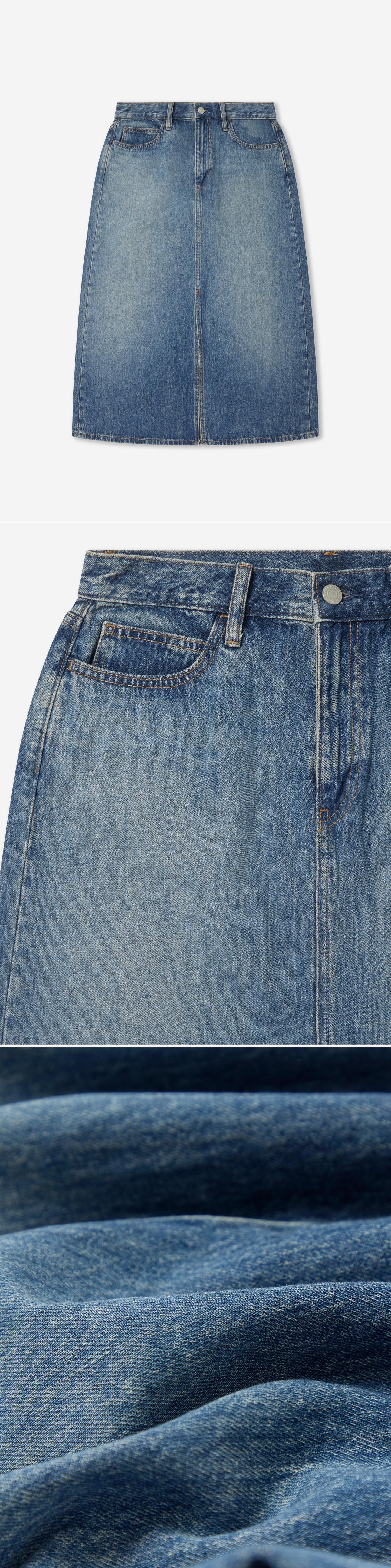 DENIM_SKIRT - Flat Lay - 3 x Shots - Front + Detail A + Detail C