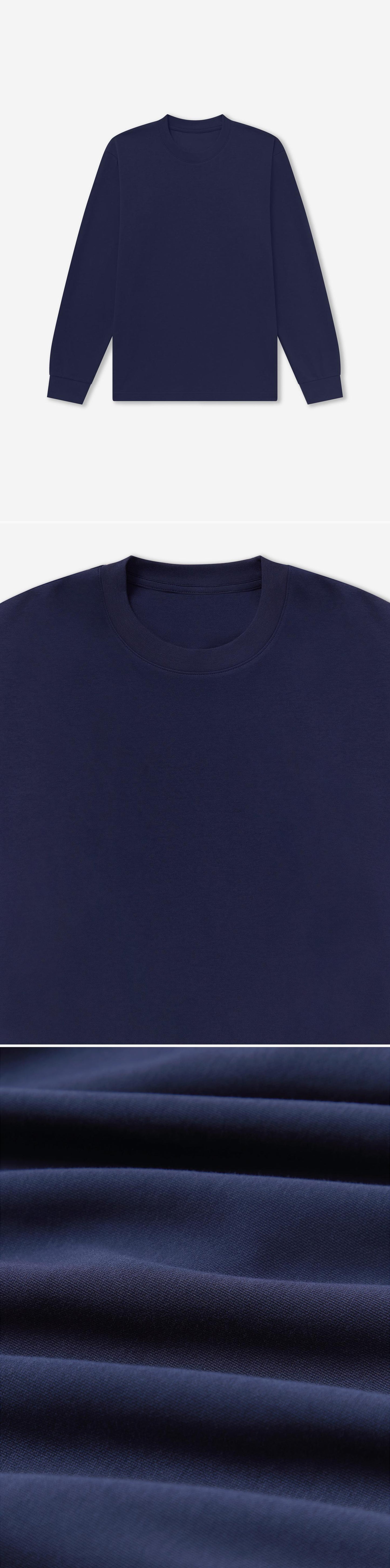 LS_NAVY_TEE - Flat Lay - 3 x Shots - Front + Detail A + Detail C