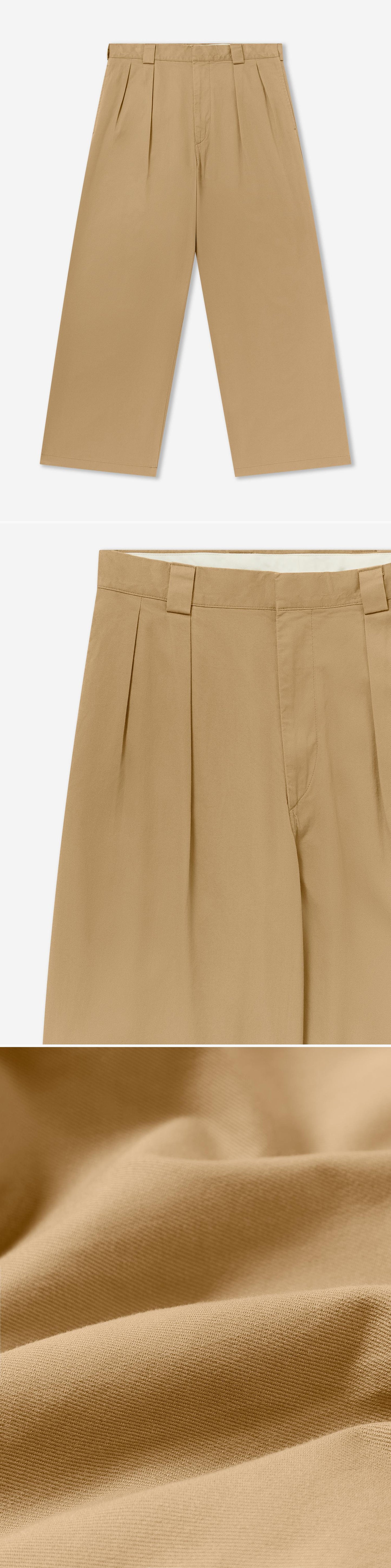 TAN_WIDELEG_TROUSER - Flat Lay - 3 x Shots - Front + Detail A + Detail C