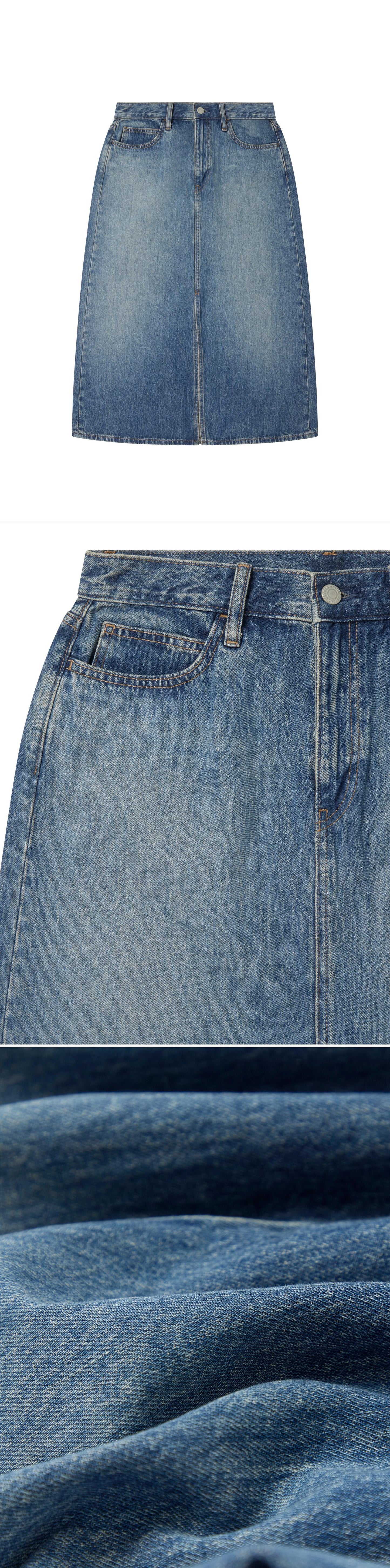 DENIM_SKIRT - Flat Lay - 3 x Shots - Front + Detail A + Detail C
