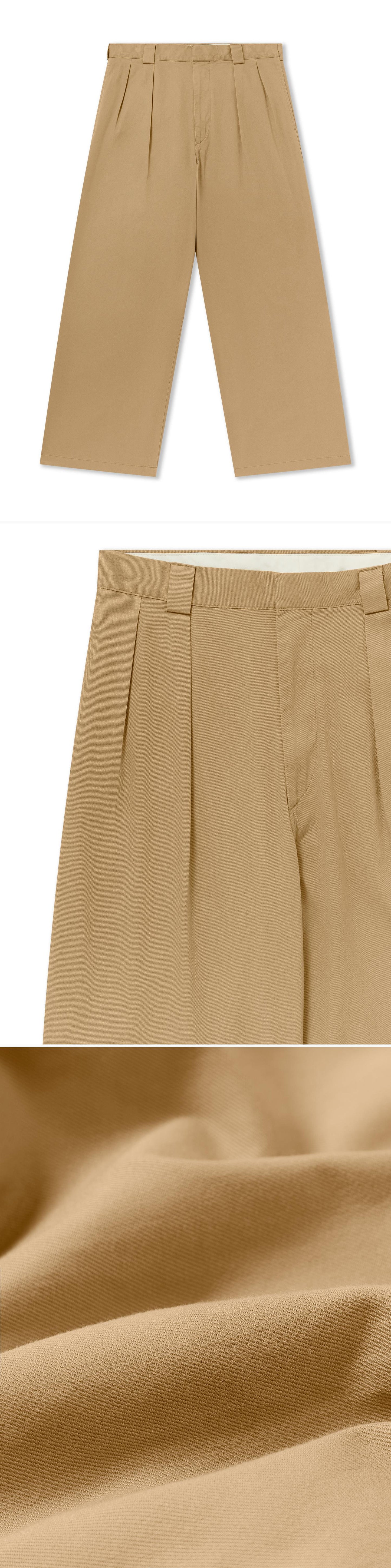 TAN_WIDELEG_TROUSER - Flat Lay - 3 x Shots - Front + Detail A + Detail C