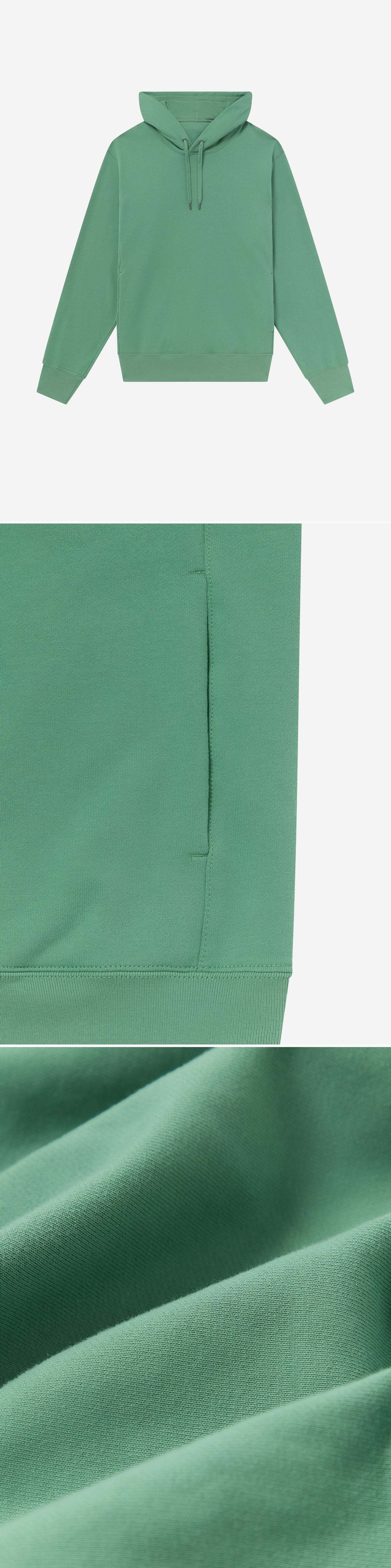 GREEN_HOODIE - Flat Lay - 3 x Shots - Front + Detail B + Detail C