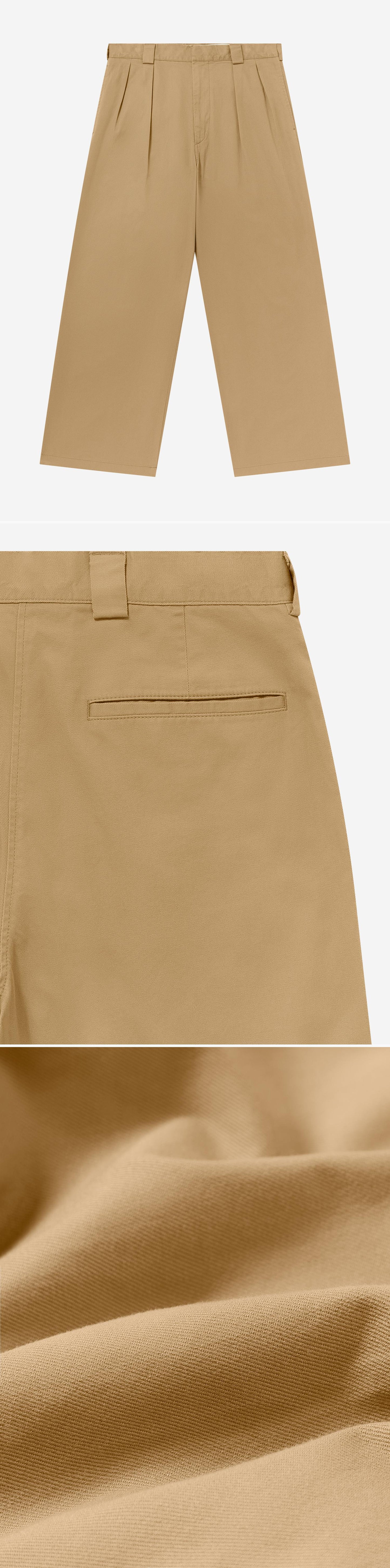 TAN_WIDELEG_TROUSER - Flat Lay - 3 x Shots - Front + Detail B + Detail C