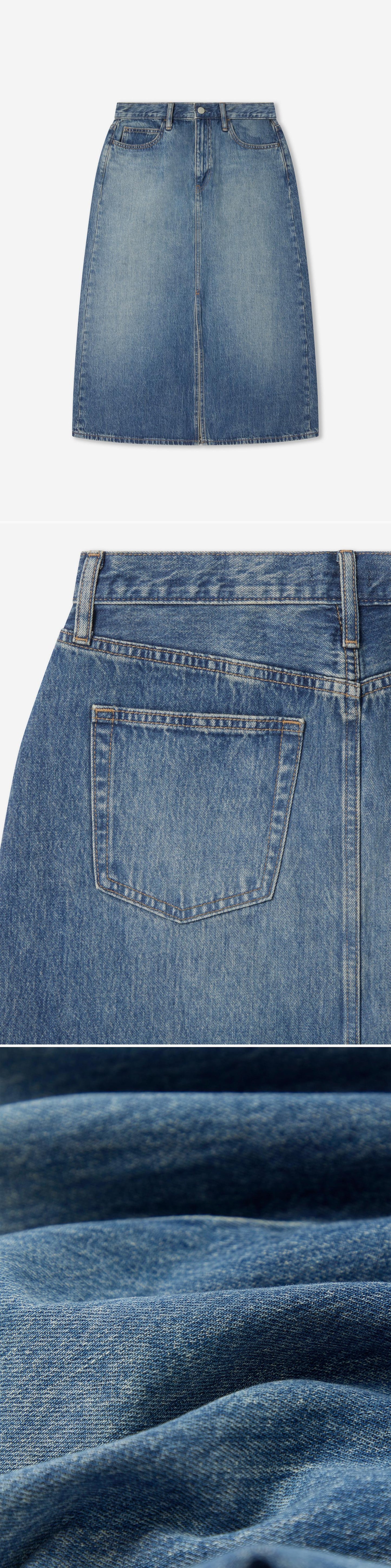 DENIM_SKIRT - Flat Lay - 3 x Shots - Front + Detail B + Detail C