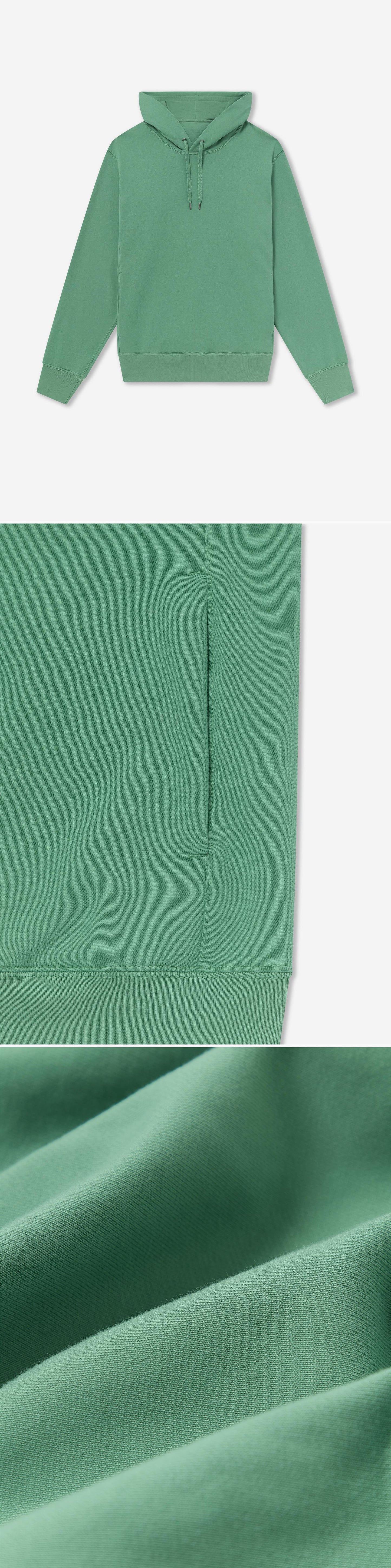 GREEN_HOODIE - Flat Lay - 3 x Shots - Front + Detail B + Detail C