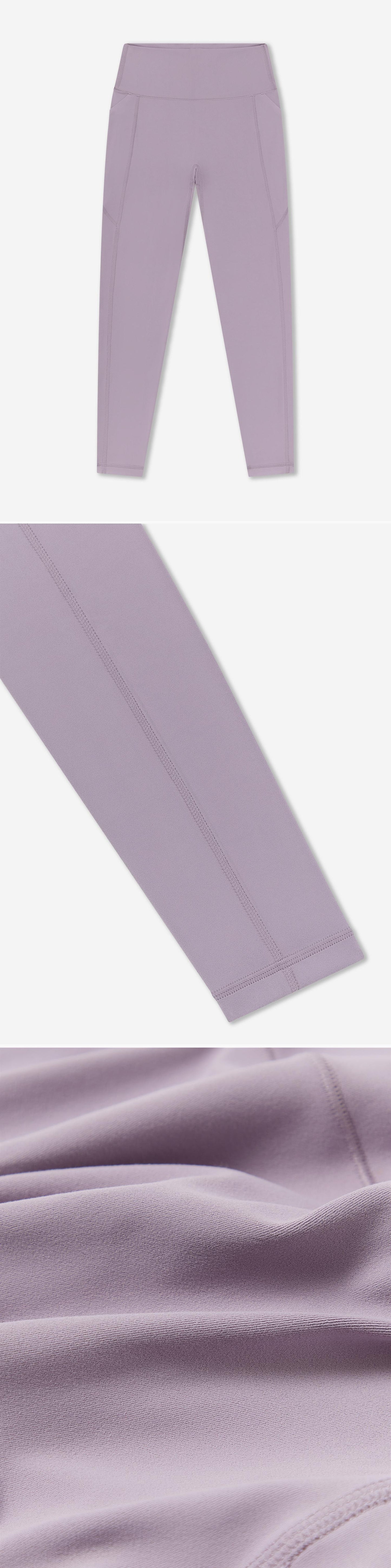 LILAC_LEGGINGS - Flat Lay - 3 x Shots - Front + Detail B + Detail C