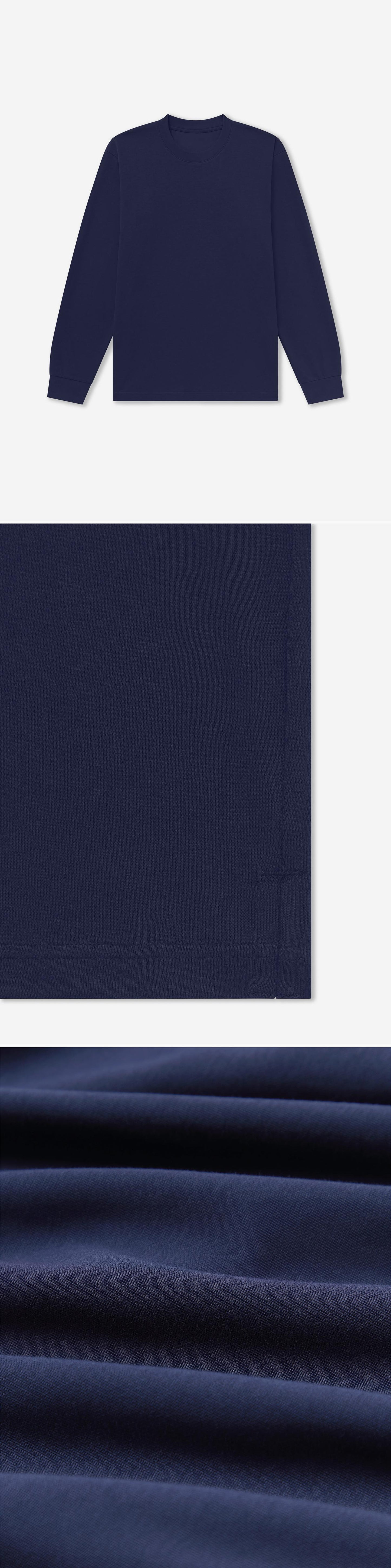 LS_NAVY_TEE - Flat Lay - 3 x Shots - Front + Detail B + Detail C