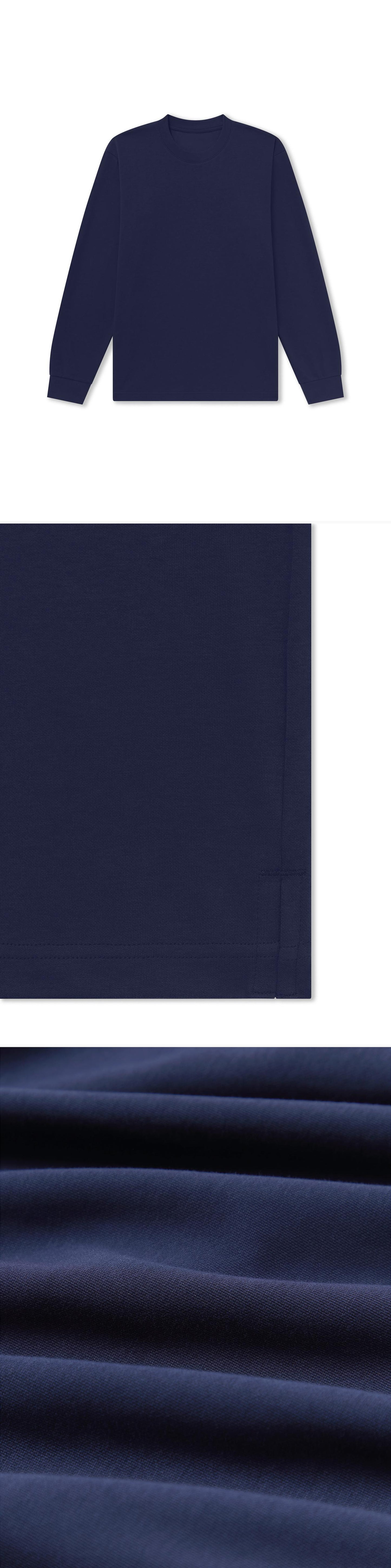 LS_NAVY_TEE - Flat Lay - 3 x Shots - Front + Detail B + Detail C