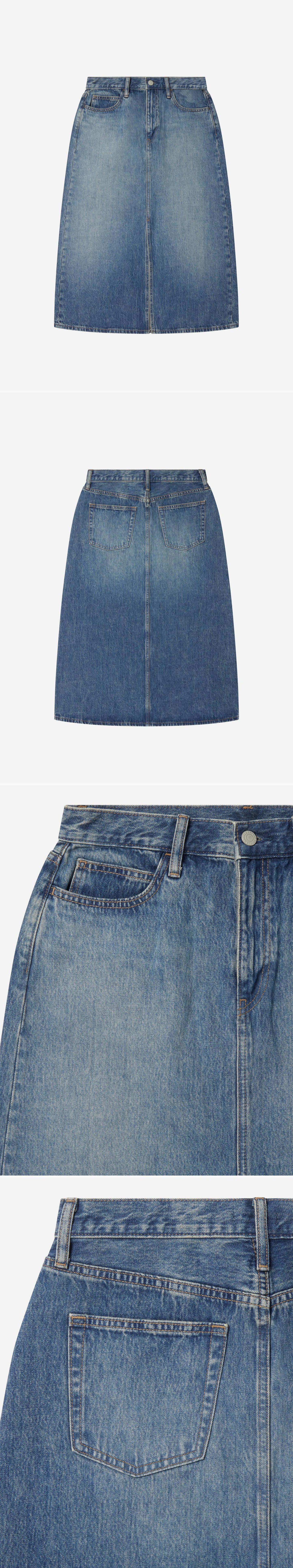 DENIM_SKIRT - Flat Lay - 4 x Shots - Front + Back + Detail A + Detail B