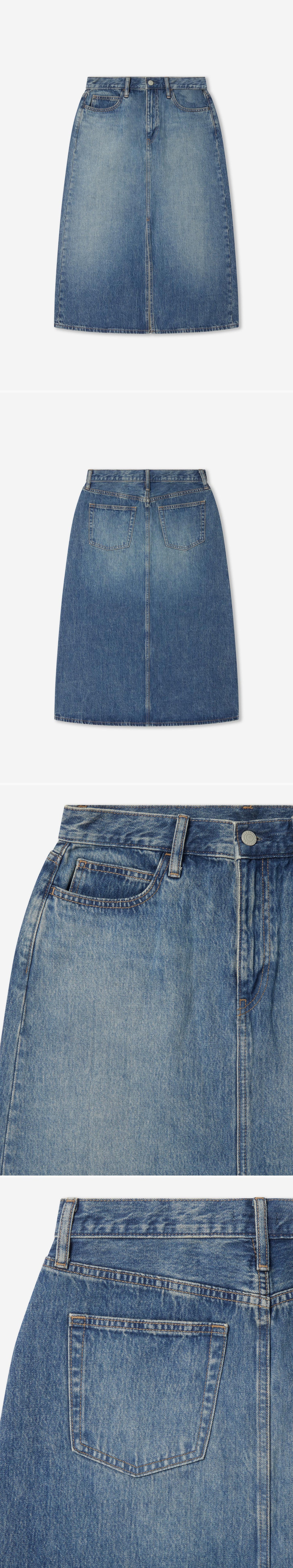 DENIM_SKIRT - Flat Lay - 4 x Shots - Front + Back + Detail A + Detail B