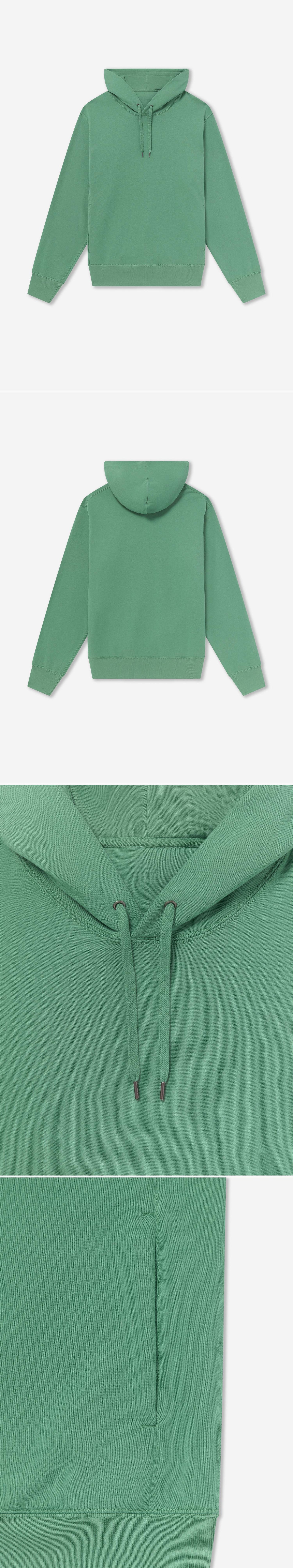 GREEN_HOODIE - Flat Lay - 4 x Shots - Front + Back + Detail A + Detail B