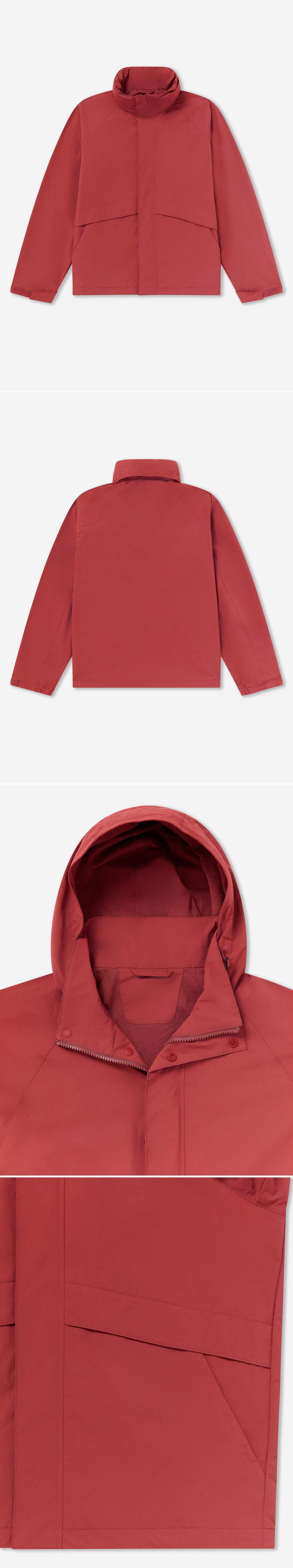 RED_HIGHNECK_JACKET - Flat Lay - 4 x Shots - Front + Back + Detail A + Detail B