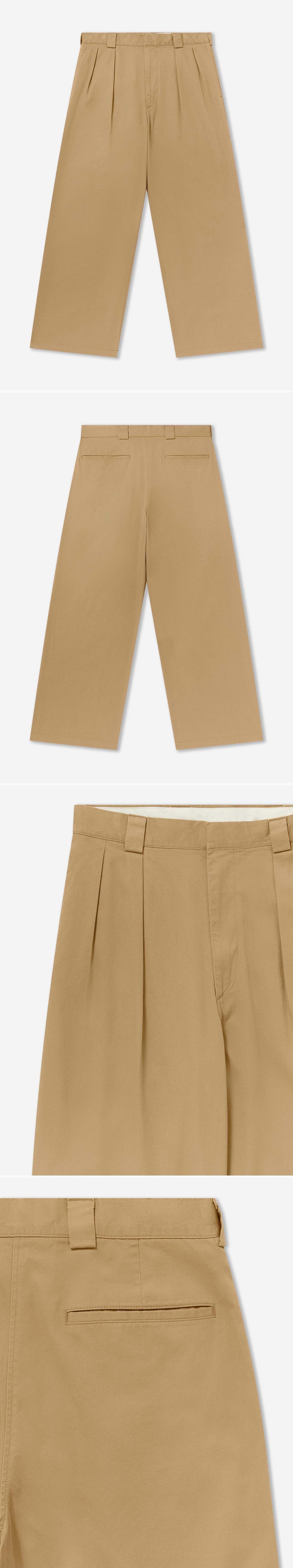 TAN_WIDELEG_TROUSER - Flat Lay - 4 x Shots - Front + Back + Detail A + Detail B