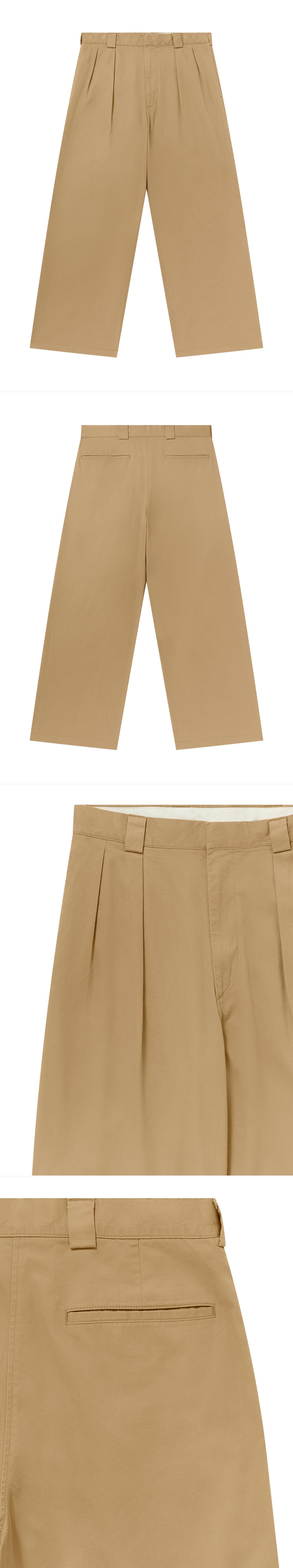 TAN_WIDELEG_TROUSER - Flat Lay - 4 x Shots - Front + Back + Detail A + Detail B