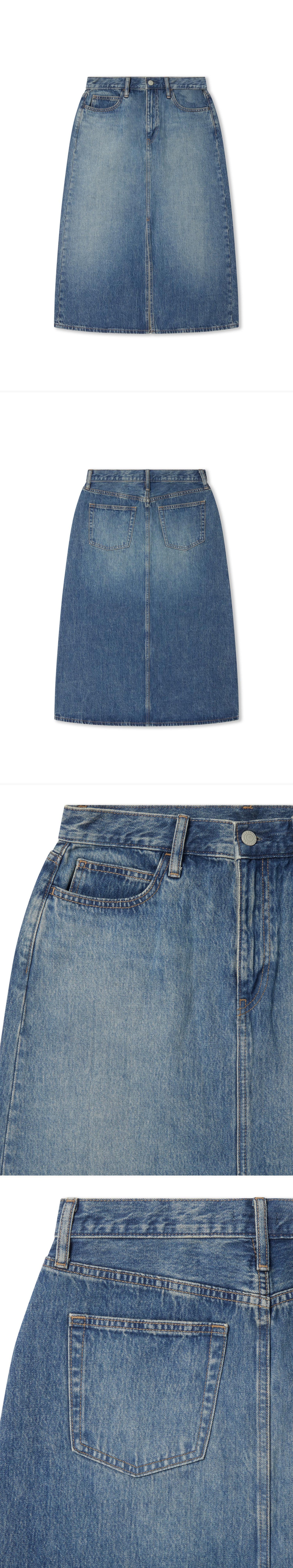 DENIM_SKIRT - Flat Lay - 4 x Shots - Front + Back + Detail A + Detail B