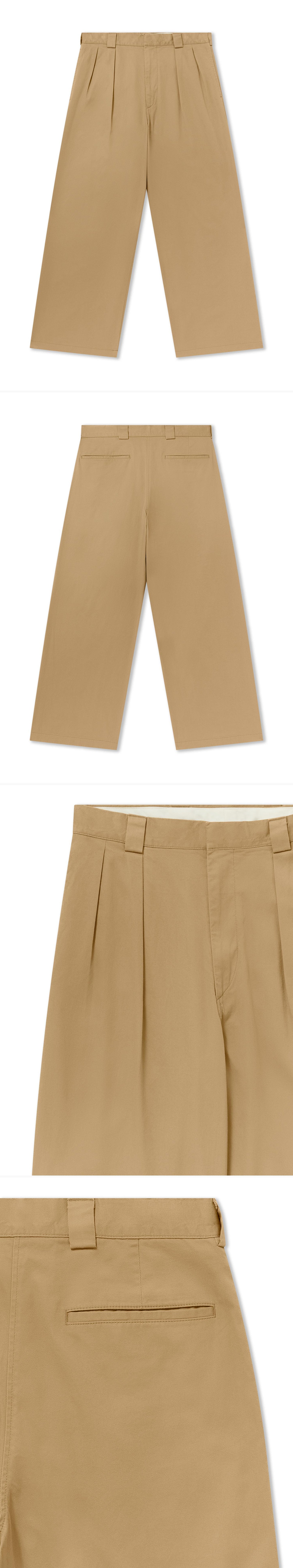 TAN_WIDELEG_TROUSER - Flat Lay - 4 x Shots - Front + Back + Detail A + Detail B