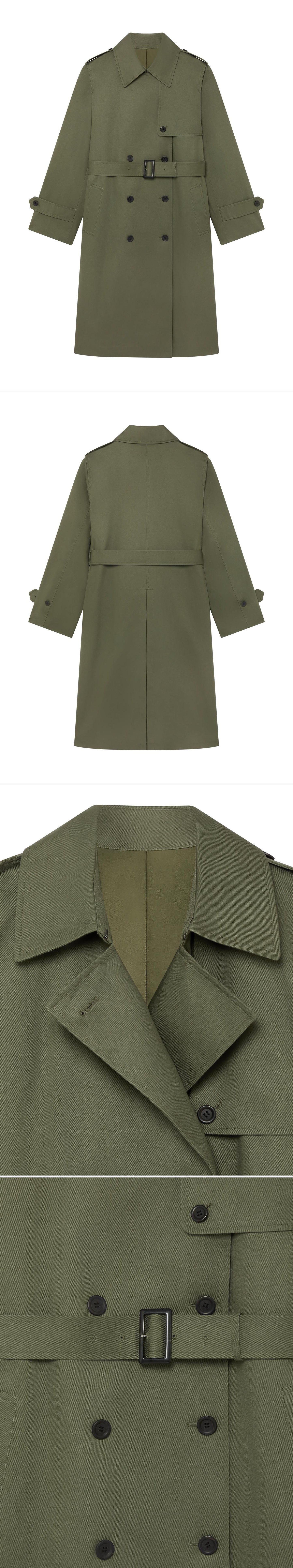 OLIVE_TRENCH_COAT - Hanging - 4 x Shots - Front + Back + Detail A + Detail B