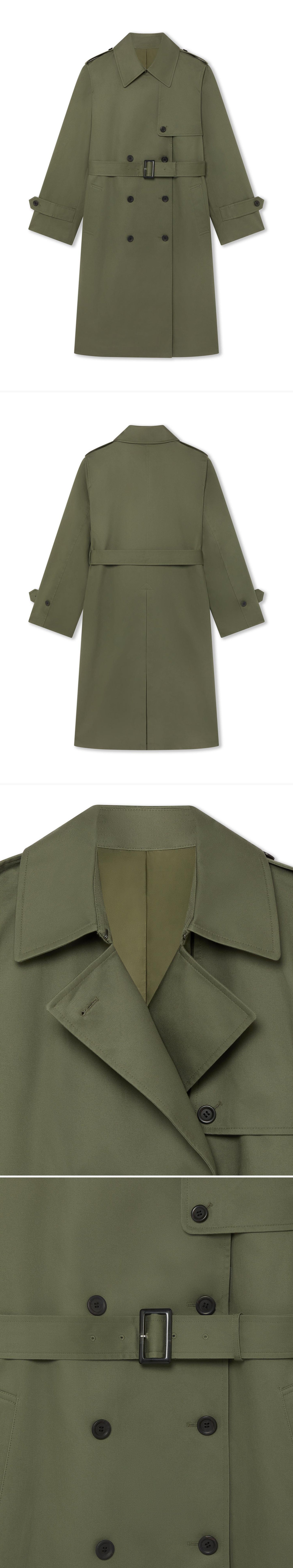 OLIVE_TRENCH_COAT - Hanging - 4 x Shots - Front + Back + Detail A + Detail B