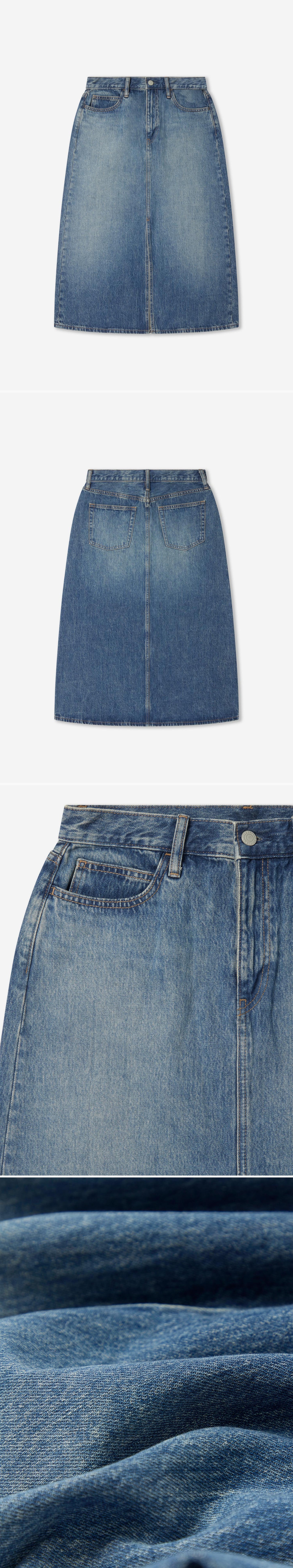 DENIM_SKIRT - Flat Lay - 4 x Shots - Front + Back + Detail A + Detail C