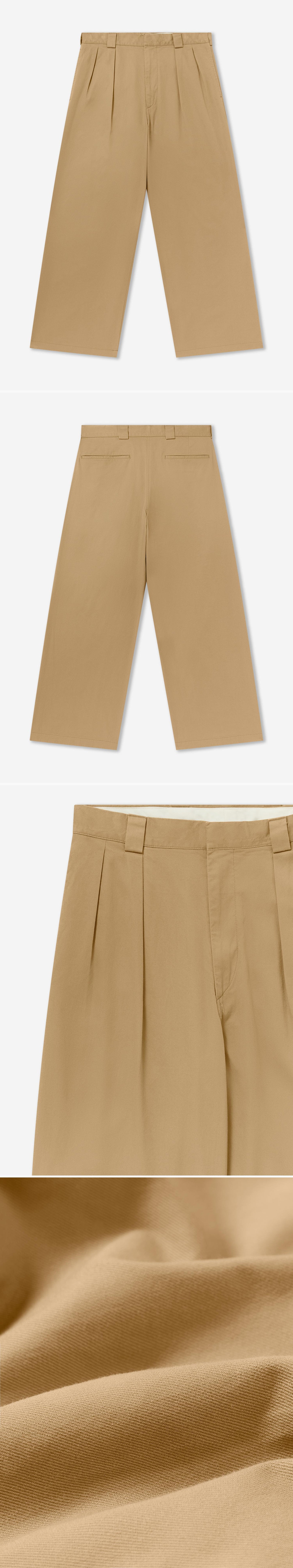 TAN_WIDELEG_TROUSER - Flat Lay - 4 x Shots - Front + Back + Detail A + Detail C