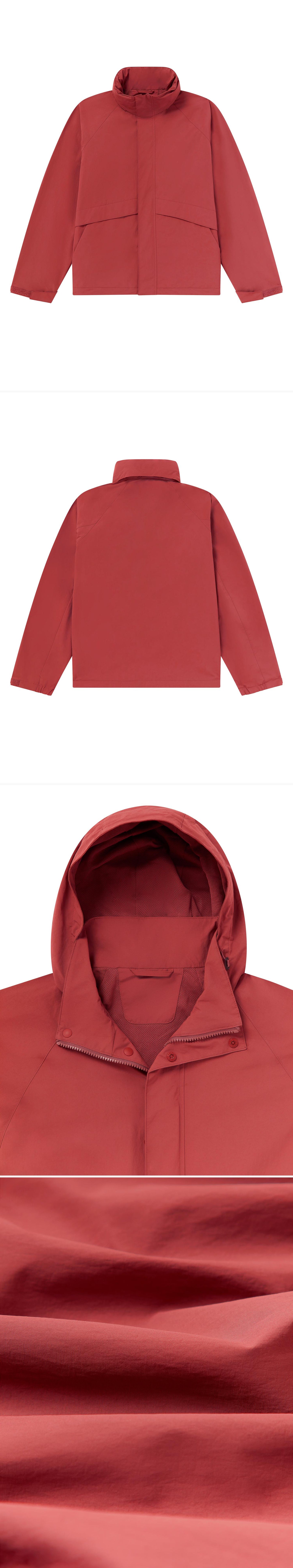 RED_HIGHNECK_JACKET - Flat Lay - 4 x Shots - Front + Back + Detail A + Detail C
