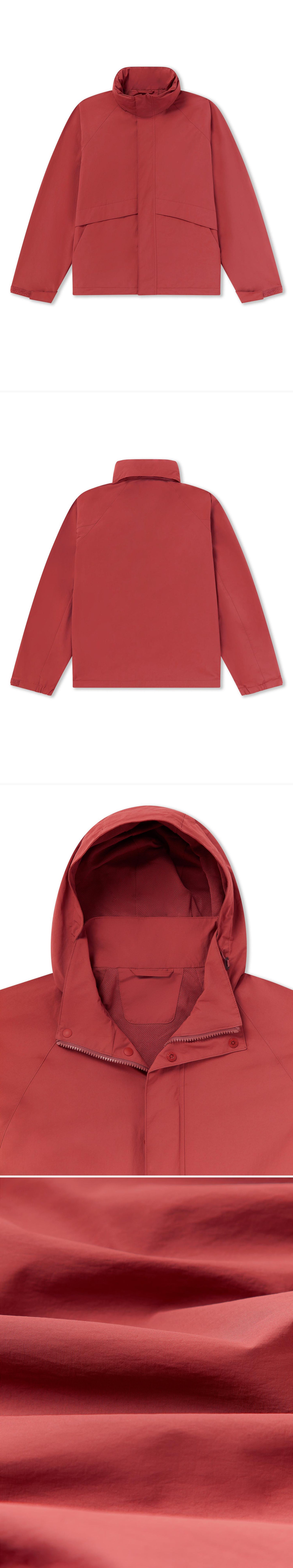 RED_HIGHNECK_JACKET - Flat Lay - 4 x Shots - Front + Back + Detail A + Detail C