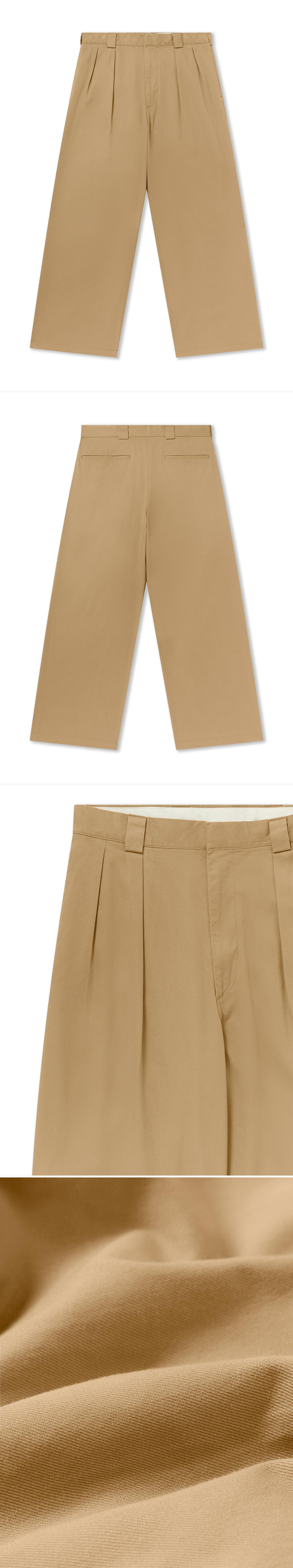 TAN_WIDELEG_TROUSER - Flat Lay - 4 x Shots - Front + Back + Detail A + Detail C
