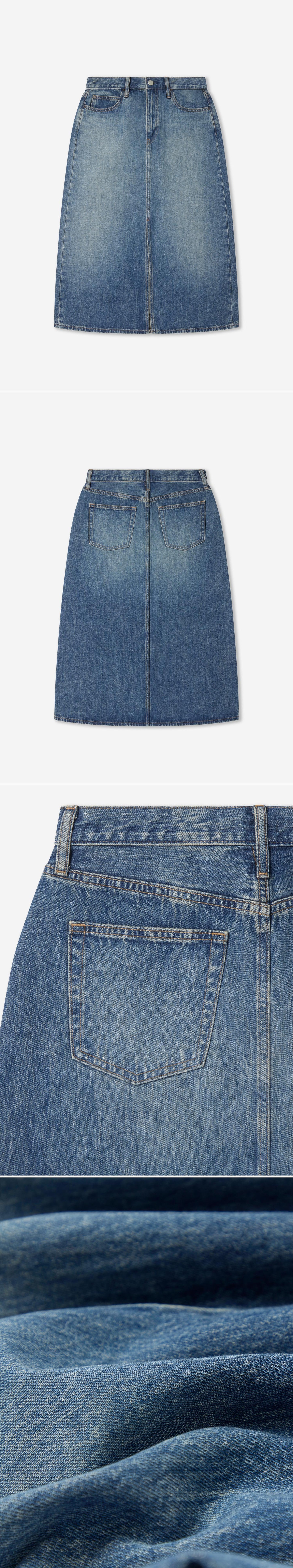 DENIM_SKIRT - Flat Lay - 4 x Shots - Front + Back + Detail B + Detail C