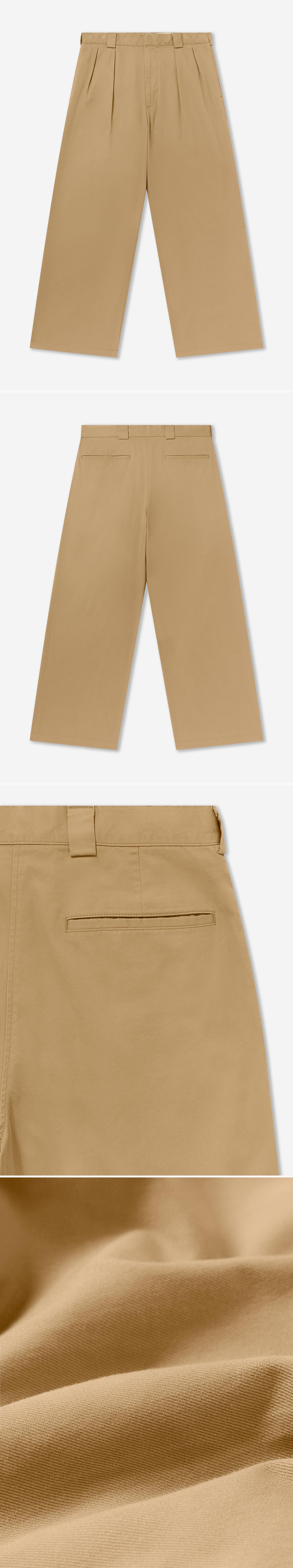 TAN_WIDELEG_TROUSER - Flat Lay - 4 x Shots - Front + Back + Detail B + Detail C