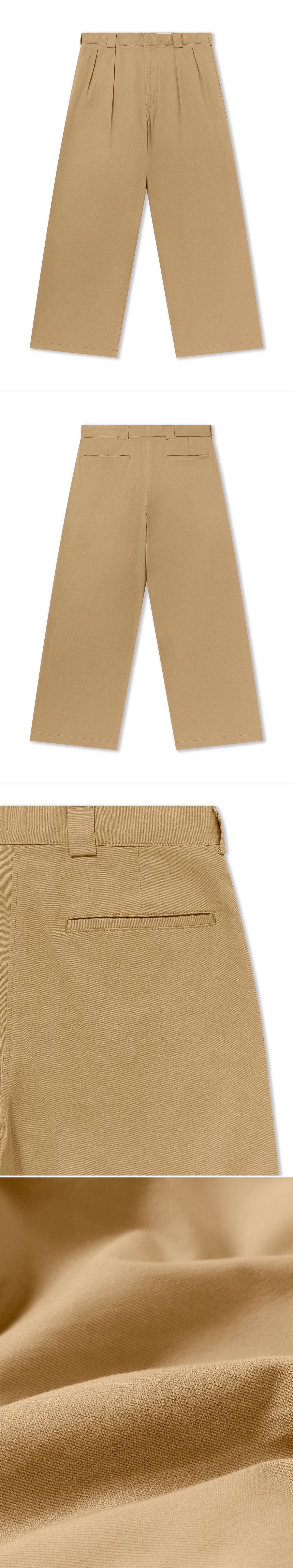 TAN_WIDELEG_TROUSER - Flat Lay - 4 x Shots - Front + Back + Detail B + Detail C