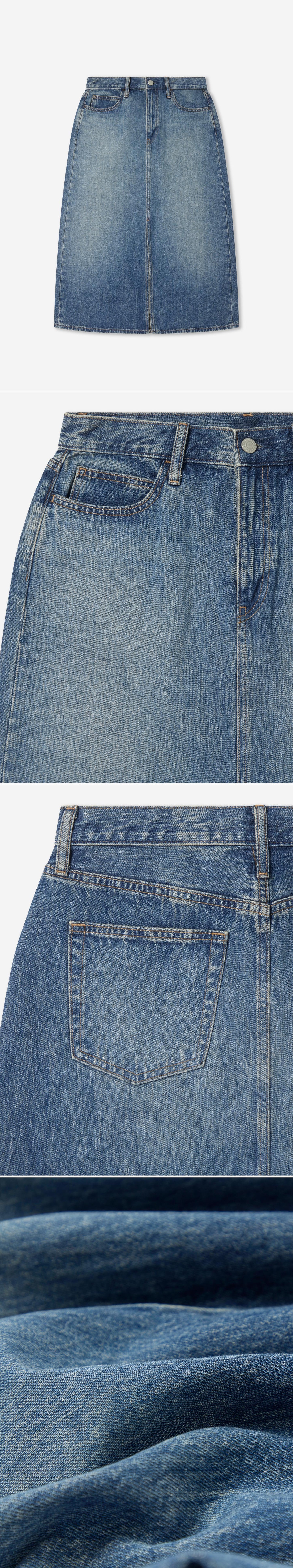 DENIM_SKIRT - Flat Lay - 4 x Shots - Front + Detail A + Detail B + Detail C