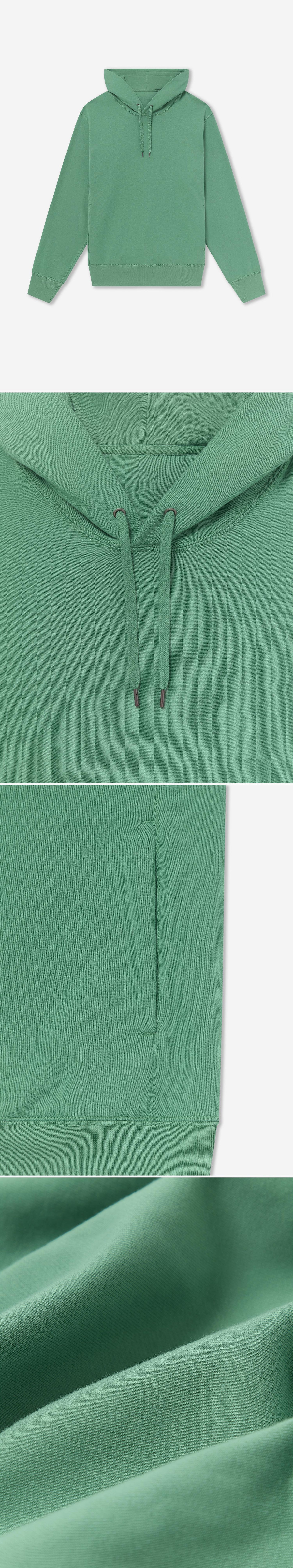 GREEN_HOODIE - Flat Lay - 4 x Shots - Front + Detail A + Detail B + Detail C