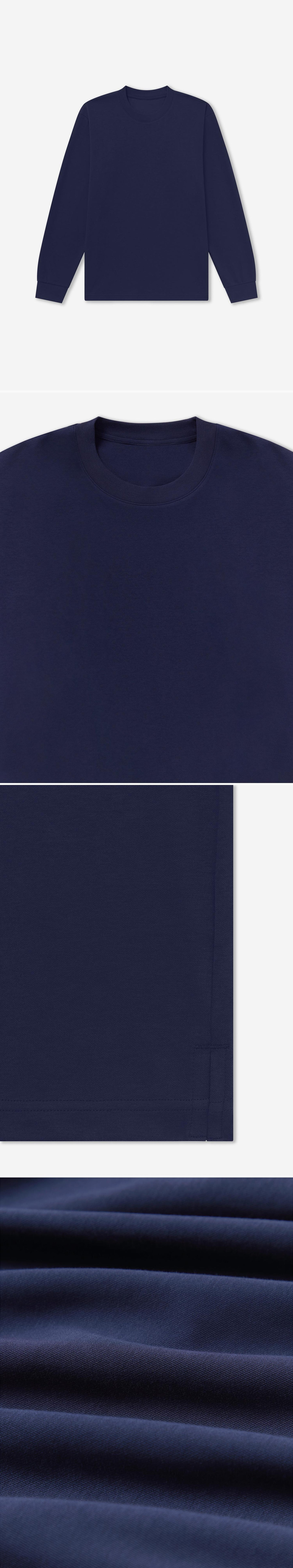 LS_NAVY_TEE - Flat Lay - 4 x Shots - Front + Detail A + Detail B + Detail C