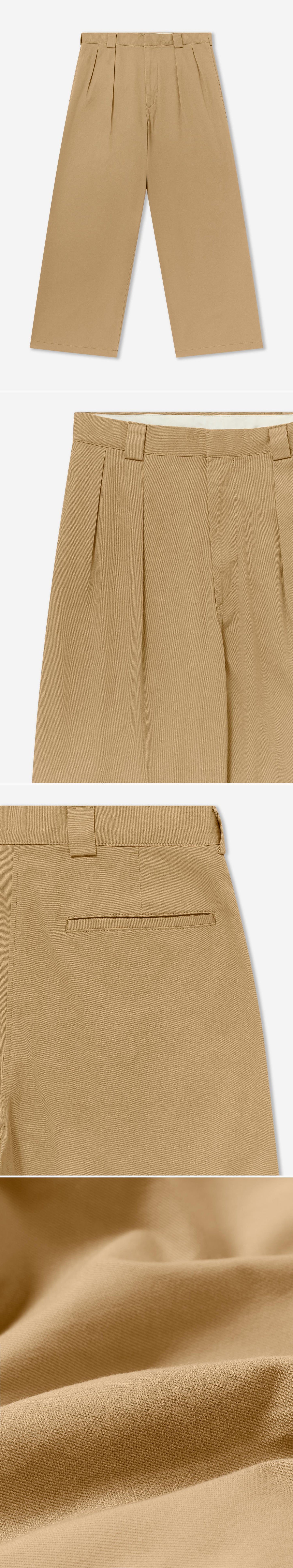 TAN_WIDELEG_TROUSER - Flat Lay - 4 x Shots - Front + Detail A + Detail B + Detail C