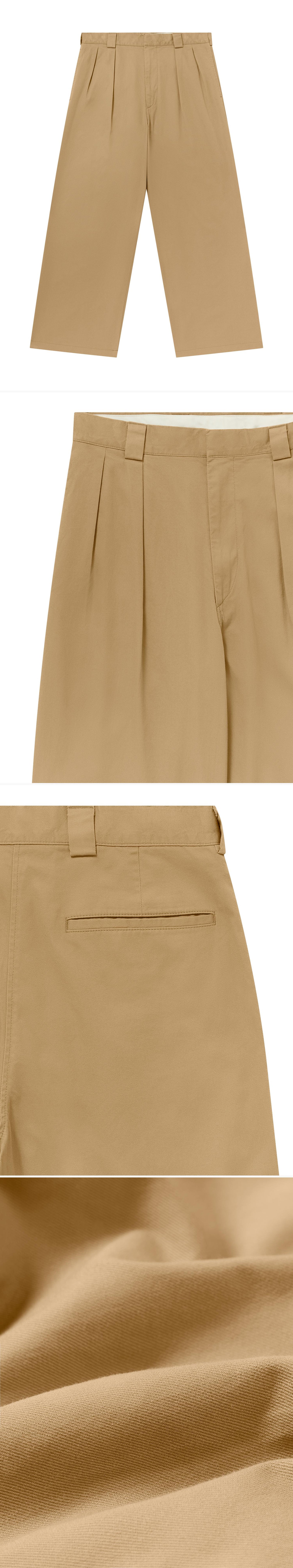 TAN_WIDELEG_TROUSER - Flat Lay - 4 x Shots - Front + Detail A + Detail B + Detail C