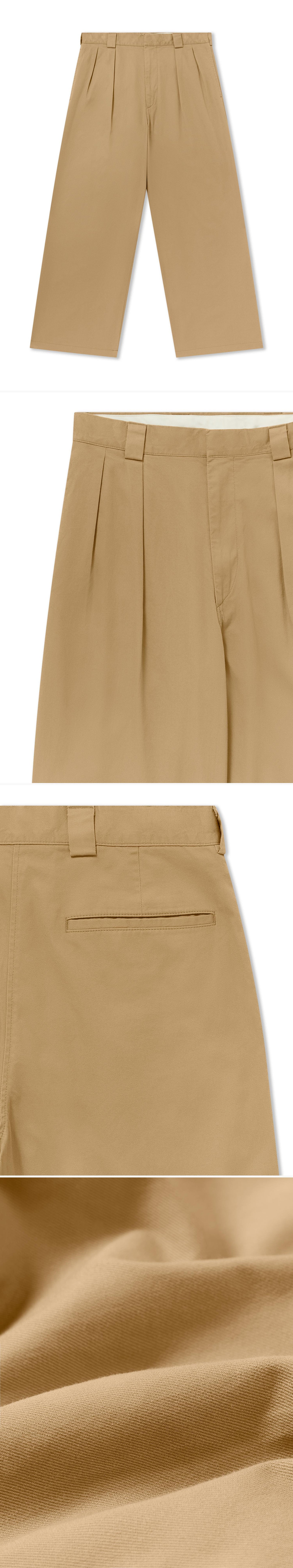 TAN_WIDELEG_TROUSER - Flat Lay - 4 x Shots - Front + Detail A + Detail B + Detail C