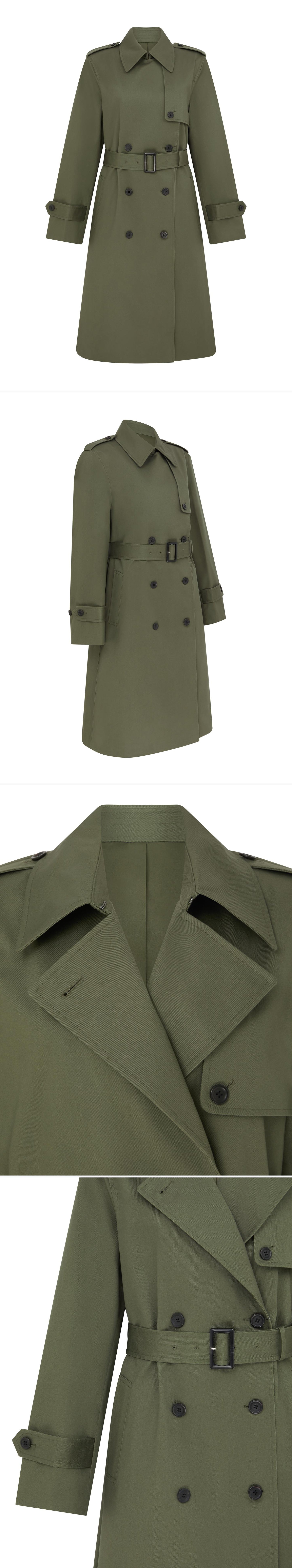 OLIVE_TRENCH_COAT - Mannequin - 4 x Shots - Front + Angle + Detail A + Detail B