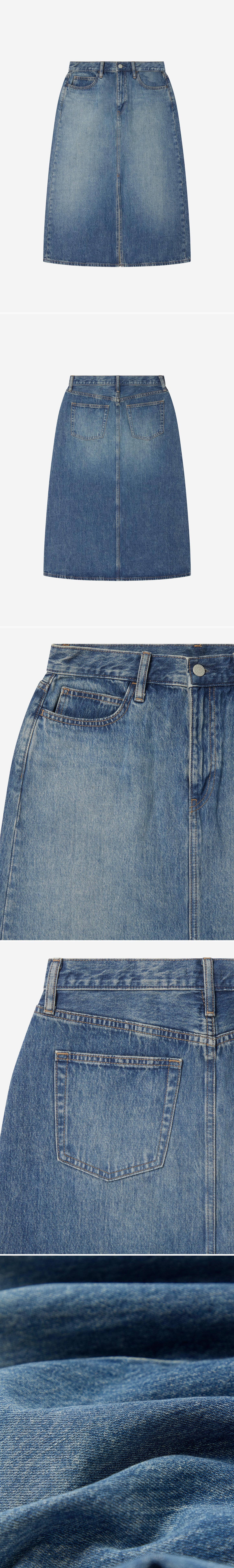 DENIM_SKIRT - Flat Lay - 5 x Shots - Front + Back + Detail A + Detail B + Detail C