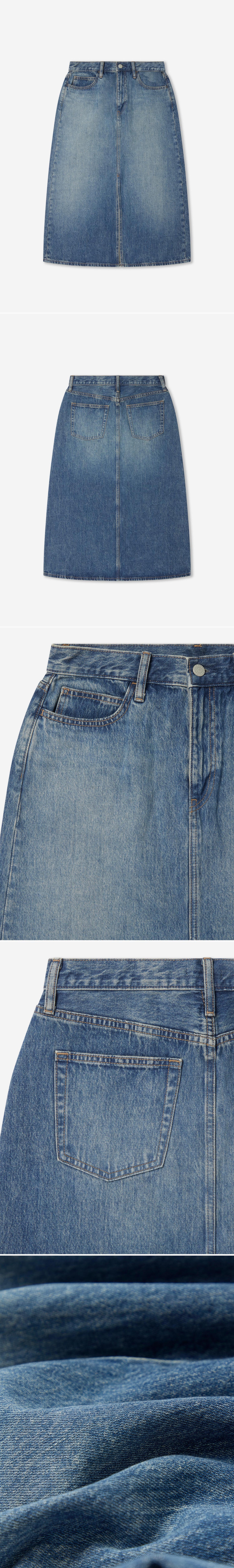 DENIM_SKIRT - Flat Lay - 5 x Shots - Front + Back + Detail A + Detail B + Detail C