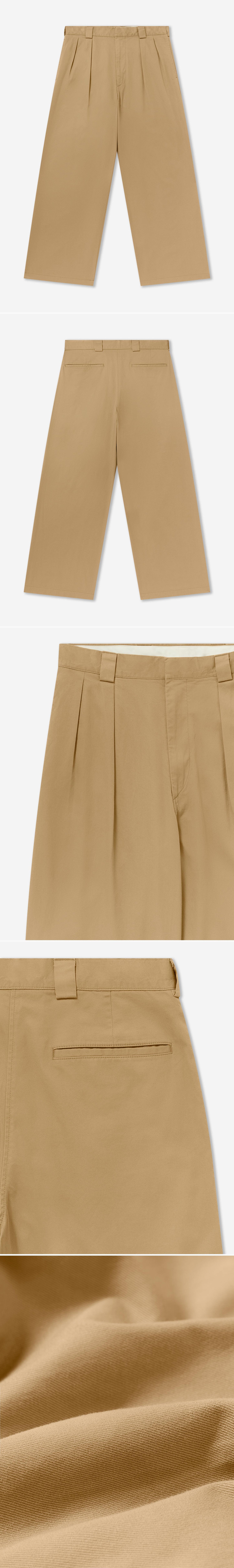 TAN_WIDELEG_TROUSER - Flat Lay - 5 x Shots - Front + Back + Detail A + Detail B + Detail C