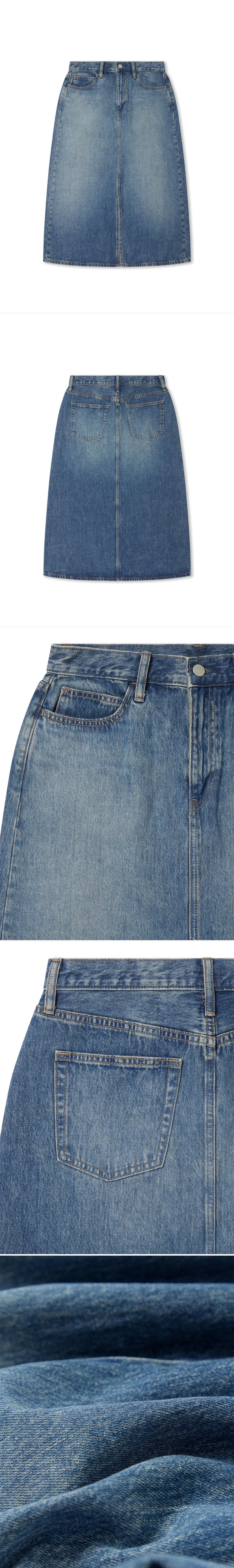 DENIM_SKIRT - Flat Lay - 5 x Shots - Front + Back + Detail A + Detail B + Detail C